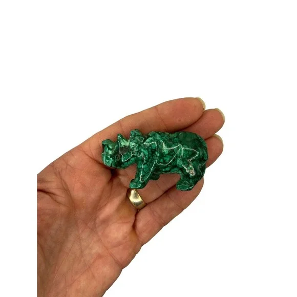 Vintage Hand Carved Stone Egg, Made In Kenya & A Stone Rhinoceros Green Polished - Picture 4 of 4